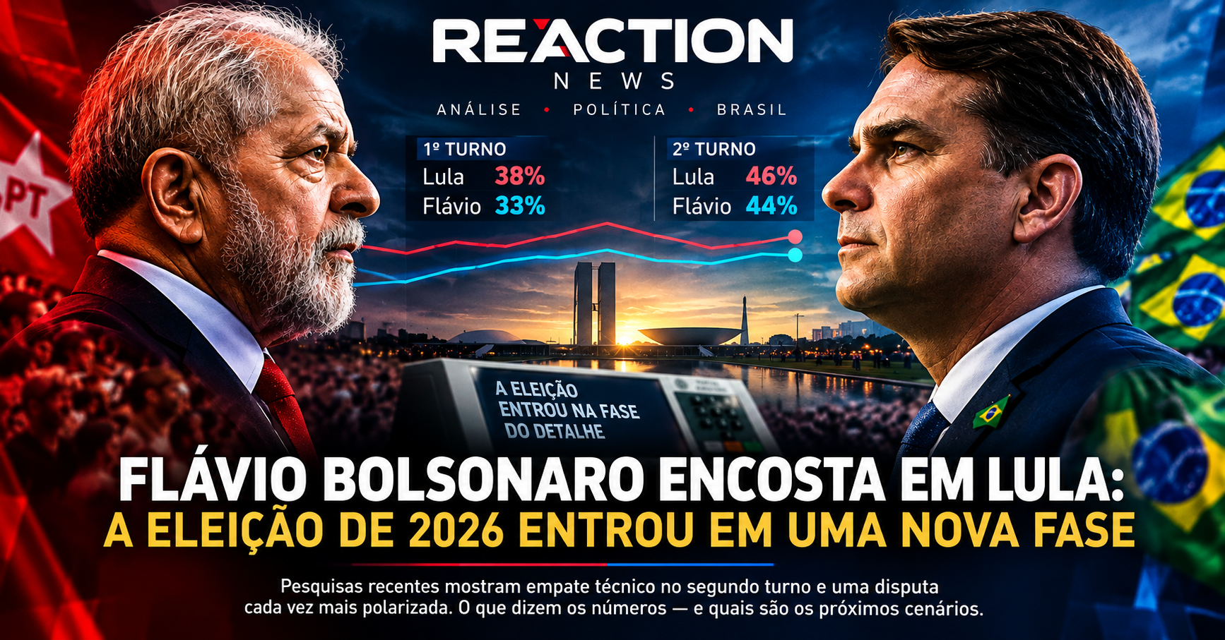 Flávio Bolsonaro encosta em Lula: a eleição de 2026 mudou de patamar